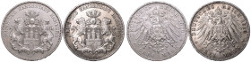 Germany: Free Hanseatic city of Hamburg 1910 J Lot of 2 Silver 3 Marks Various conditions