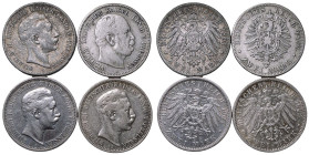 Germany: Kingdom of Prussia Wilhelm I/II 1876-1904 Silver 4x 2 Mark