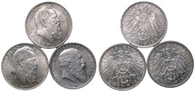 Germany: Grand Duchy of Baden Friedrich II 1904, x2 1911 Silver 3x 2 Mark