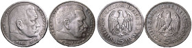 Germany Third Reich 1936 A Lot of 2 Silver 5 Reichsmarks Paul von Hindenburg Good Very Fine