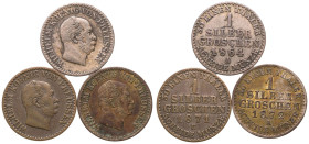 Germany: Kingdom of Prussia Wilhelm I 1864, 1871, 1872 Silver 3x 1 Silbergroschen