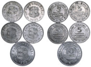Prussian province of Schleswig-Holstein, Aluminium 4x 5â„100 Gutschriftsmarke, 1x 10â„100 Gutschriftsmarke