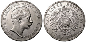 Germany: Prussia Wilhelm II 1907 A Silver 5 Mark About Extremely Fine