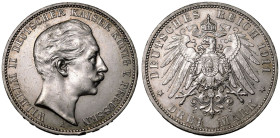 Germany: Prussia Wilhelm II 1911 A Silver 3 Mark Extremely Fine