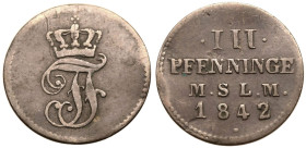 Germany: Grand duchy of Mecklenburg-Schwerin Friedrich Franz II 1842 Billon 3 Pfennig Good Very Fine