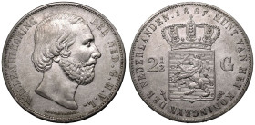 Netherlands Willem III 1867 Silver 2 1/2 Gulden About Extremely Fine