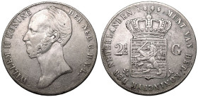 Netherlands Willem II 1845 Silver 2 1/2 Gulden Very Fine