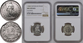 Switzerland 1908 B Silver Franc NGC UNC DETAILS