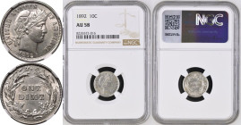 United States 1892 Silver 10 Cents Barber Dime NGC AU 58