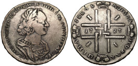 Russia: Empire Peter I 'the Great' 1723 Silver Rouble Very Fine; flan cracks