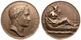 France: First French Empire Napoleon I 1813 Silver Medal Commemorating the Construction of the Mons-CondÃ© Canal Lacquered Silver