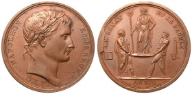 France: First French Empire Napoleon I 1804 Bronze Medal Coronation Celebration with Senator and Soldier