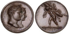 France: First French Empire Napoleon I 1810 Bronze Medal Marriage of Napoleon and Marie-Louise with Putto