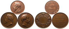 France: Second Empire Napoleon III 1866,1870 Copper 3x Medals