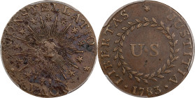 1783 Nova Constellatio Copper. Crosby 2-B, W-1865. Rarity-2. CONSTELLATIO, Pointed Rays, Small U.S. EF Details--Environmental Damage (PCGS).