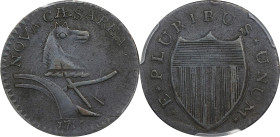 1787 New Jersey Copper. Maris 6-D, W-5050. Rarity-2. No Sprig Above Plow, Double Coulter, M-Shaped Ears. AU Details--Environmental Damage (PCGS).