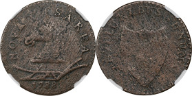 1788 New Jersey Copper. Maris 50-f, W-5475. Rarity-3. Head Left. Fine Details--Corrosion (NGC).