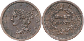 1850 Braided Hair Half Cent. C-1. Rarity-2. AU Details--Environmental Damage (PCGS).