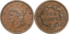 1840 Braided Hair Cent. N-3. Rarity-1. Small Date. EF-40 (PCGS).