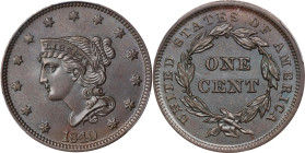 1840 Braided Hair Cent. N-5. Rarity-1. Large Date. MS-63 BN (PCGS).