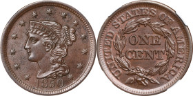 1850 Braided Hair Cent. N-7. Rarity-2. MS-64 BN (NGC).