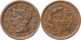 1857 Braided Hair Cent. N-4. Rarity-1. Small Date. EF-40 (PCGS).
