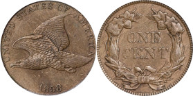 1858 Flying Eagle Cent. Large Letters. AU-58 (ICG).