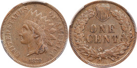 1872 Indian Cent. Repunched Date. EF Details--Devices Engraved (PCGS).