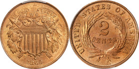 1864 Two-Cent Piece. Large Motto. MS-64+ RD (PCGS). CAC.