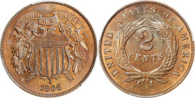 1865 Two-Cent Piece. Plain 5. MS-64 BN (PCGS).