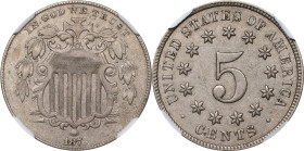 1873 Shield Nickel. Close 3. AU Details--Reverse Scratched (NGC).