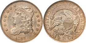 1837 Capped Bust Half Dime. LM-1, V-3A. Rarity-1. Large 5 C. MS-63 (NGC).