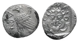 Troas, Abydos. AR, Obol. 0.61 g. - 10.62 mm. Circa 480-450 BC.
Obv.: ABY. Eagle standing left, kantharos to right.
Rev.: Facing gorgoneion, with ton...
