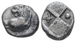 Thrace, Chersonesos. AR Hemidrachm, 2.20 g. - 13.13 mm. Circa 386-338 BC.
Obv.: Forepart of lion right, head left.
Rev.: Quadripartite incuse square w...