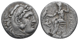 Kings of Macedon, Alexander III 'the Great'. AR Drachm, 4.04 g 16.93 mm. 336-323 BC. Lampsakos.
Obv: Head of Herakles right, wearing lion skin.
Rev: A...