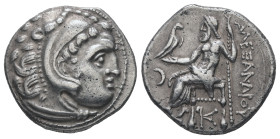 Kings of Macedon. Alexander III "the Great". AR Drachm, 4.48 g 18.32 mm. 336-323 BC. Posthumous issue of Kolophon, ca. 310-301 BC.
Obv.: Head of Herak...