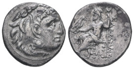 Kings of Macedon, Alexander III 'the Great'. AR Drachm, 4.18 g 18.07 mm. 336-323 BC. Abydos.
Obv: Head of Herakles right, wearing lion skin.
Rev: AΛΕΞ...