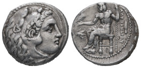 Kings of Macedon, Alexander III 'the Great'. AR Drachm, 4.23 g 17.74 mm. 336-323 BC. Magnesia ad Maeandrum.
Obv: Head of Herakles right, wearing lion ...