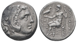 Kings of Macedon, Alexander III "the Great". AR Drachm, 4.05 g 19.98 mm. 336-323 BC. Erythrai.
Obv: Head of Herakles to right, wearing lion skin headd...