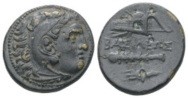 Kings of Macedon, Alexander III 'the Great'. AE. 6.04 g. - 20.17 mm. 336-323 BC. Uncertain mint in Western Asia Minor.
Obv.: Head of Herakles right, w...