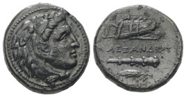 Kings of Macedon, Alexander III 'the Great'. Ae, 6.16 g 18.70 mm. 336-323 BC. Uncertain mint in Western Asia Minor.
Obv: Head of Herakles right, weari...