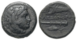 Kings of Macedon, Alexander III 'the Great'. Ae, 6.79 g 17.79 mm. 336-323 BC. Uncertain mint in Western Asia Minor.
Obv: Head of Herakles right, weari...
