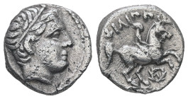 Kings of Macedon, Philip II. 1/5 AR Tetradrachm, 2.45 g 13.87 mm. 359-336 BC. Amphipolis.
Obv: Diademed head of Apollo right.
Rev: ΦΙΛΙΠΠΟΥ. Youth on ...