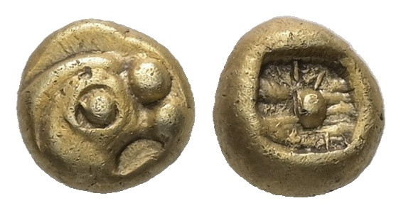 Ionia, Phokaia. EL 1/24 Stater, 0.57 g 5.89 mm. Circa 625-600 BC. 
Obv: Stylized...