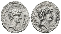 Marc Antony and Octavian, as Imperators and Triumvirs, 43-33 BC. 3.12 g. 19.85 mm. With Marcus Barbatius Pollio, as Quaestor Pro Praetore.
Obv: CAESAR...