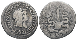 Marc Antony and Octavia, 39 BC. AR, Cistophoric Tetradrachm. 11.12 g. 26.29 mm. Ephesus.
Obv: M·ANTONIVS·IMP·COS·DESIG·ITER·ET·TERT. Head of Antony an...