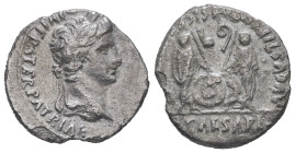 Augustus, 27 BC-AD 14. AR, Denarius. 3.00 g. 18.68 mm. Lugdunum.
Obv: CAESAR AVGVSTVS DIVI F PATER PATRIAE. Head of Augustus, laureate, right.
Rev: AV...