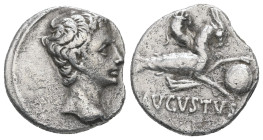 Augustus, 27 BC-AD 14. AR, Denarius. 3.32 g. 18.08 mm. Uncertain mint in Spain (Colonia Patricia?), c. 18-17/6 BC.
Obv: Bare head of Augustus, right. ...