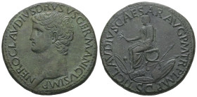 Nero Claudius Drusus, died 9 BC. AE, Sestertius. 23.55 g. 36.33 mm. Rome.
Obv: NERO CLAVDIVS DRVSVS GERMANICVS IMP. Head of Nero Claudius Drusus, bare...
