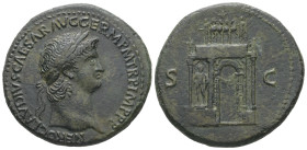 Nero, AD 54-68. AE, Sestertius. 23.39 g. 34.03 mm. Rome.
Obv: NERO CLAVDIVS CAESAR AVG GERM P M TR P IMP P P. Head of Nero, laureate, right.
Rev: S C:...